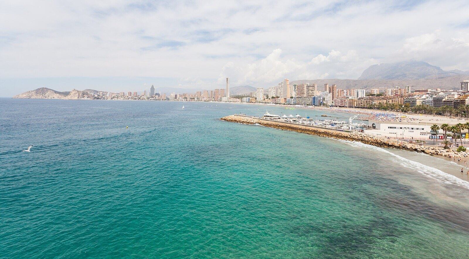 Platja de Ponent (Poniente Beach) in Benidorm — on the Costa Blanca in Valencia, Spain.