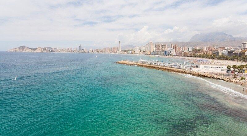 Platja de Ponent (Poniente Beach) in Benidorm — on the Costa Blanca in Valencia, Spain.