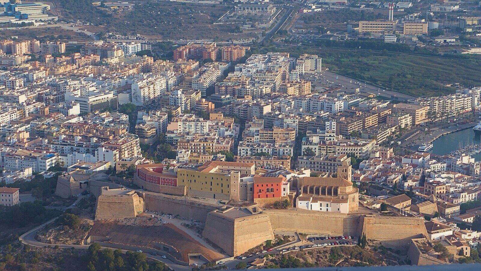 Eivissa with Dalt Vila and Ibiza Cathedral from an airplane