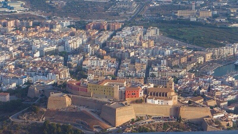 Eivissa with Dalt Vila and Ibiza Cathedral from an airplane