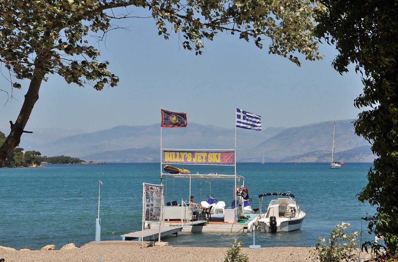 Gouvia (Corfu, Greece): the beach and the Bay of Gouvia