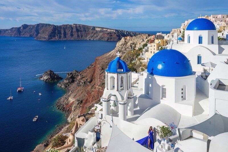 Three domes of Oia in Santorini